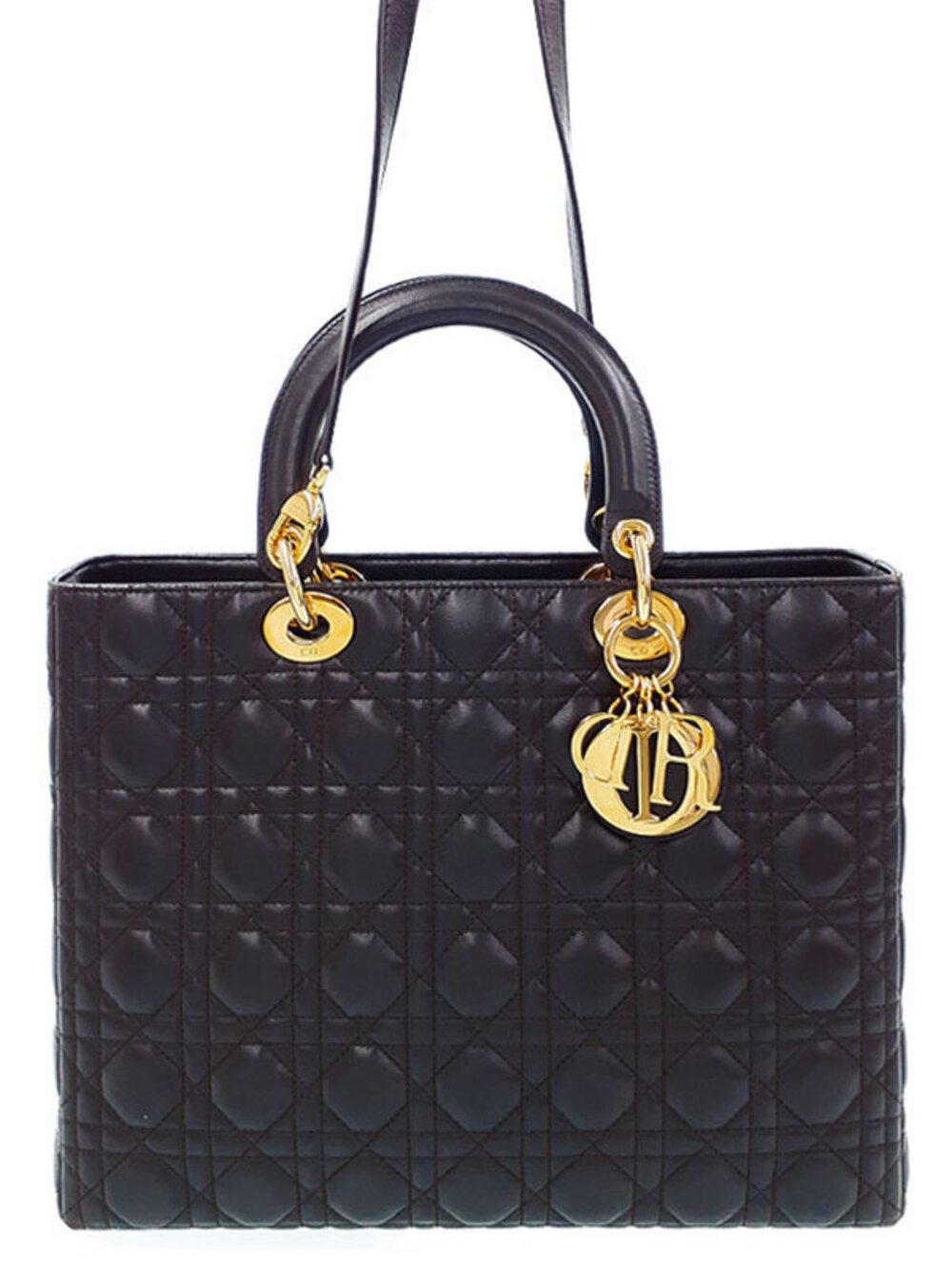 Christian Dior Lady Dior Bag Cannage Quilted Lambskin Black